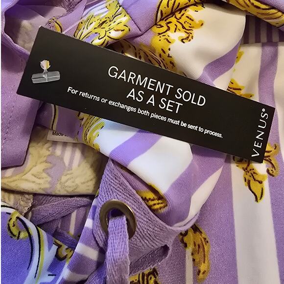 Venus Lavander Gold Chain Leaf Design Crop Blouse - Skirt Set Women's L NWT - Picture 7 of 7